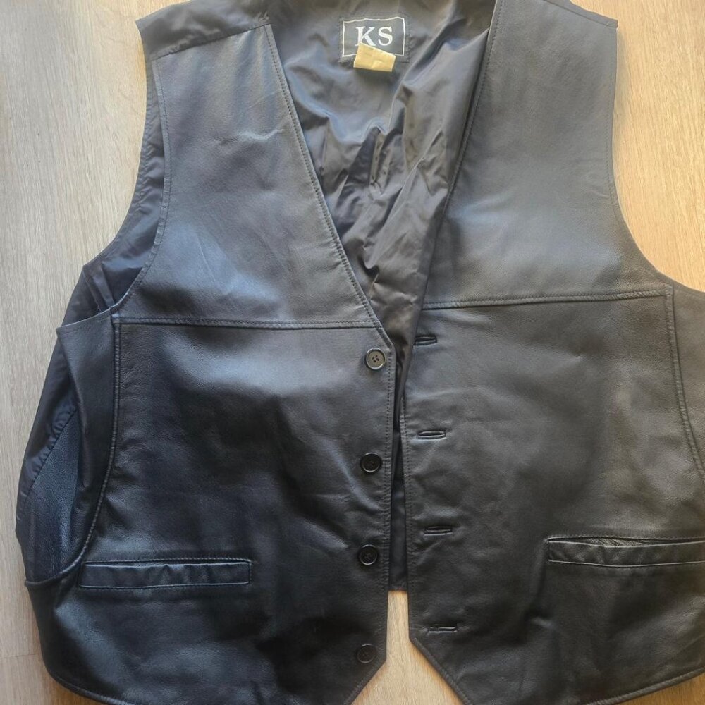 KS Black Leather Vest  size 3XL